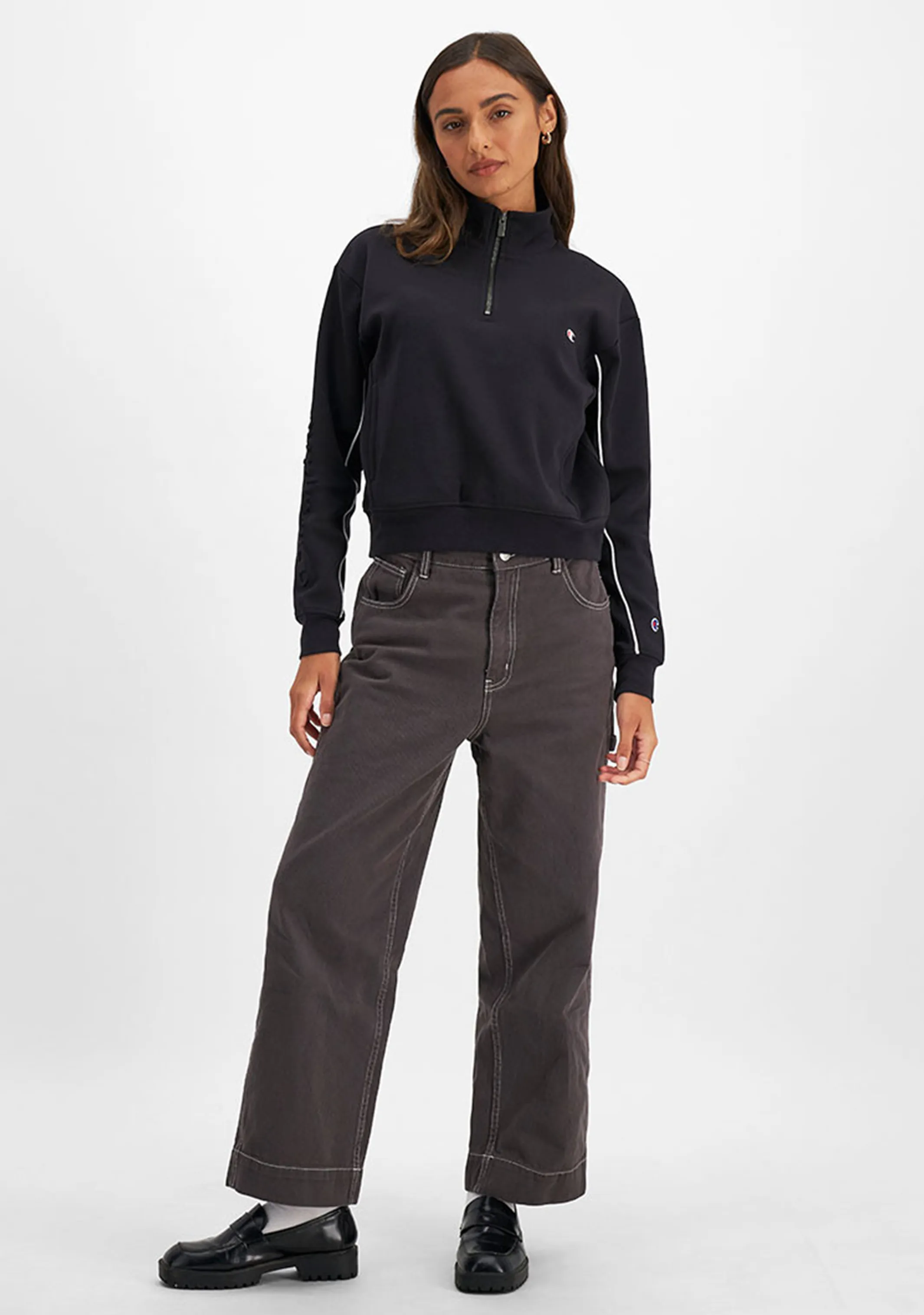 Champion Damen Rochester Athletic Viertelzip Pullover <BR> CT3GN Schwarz