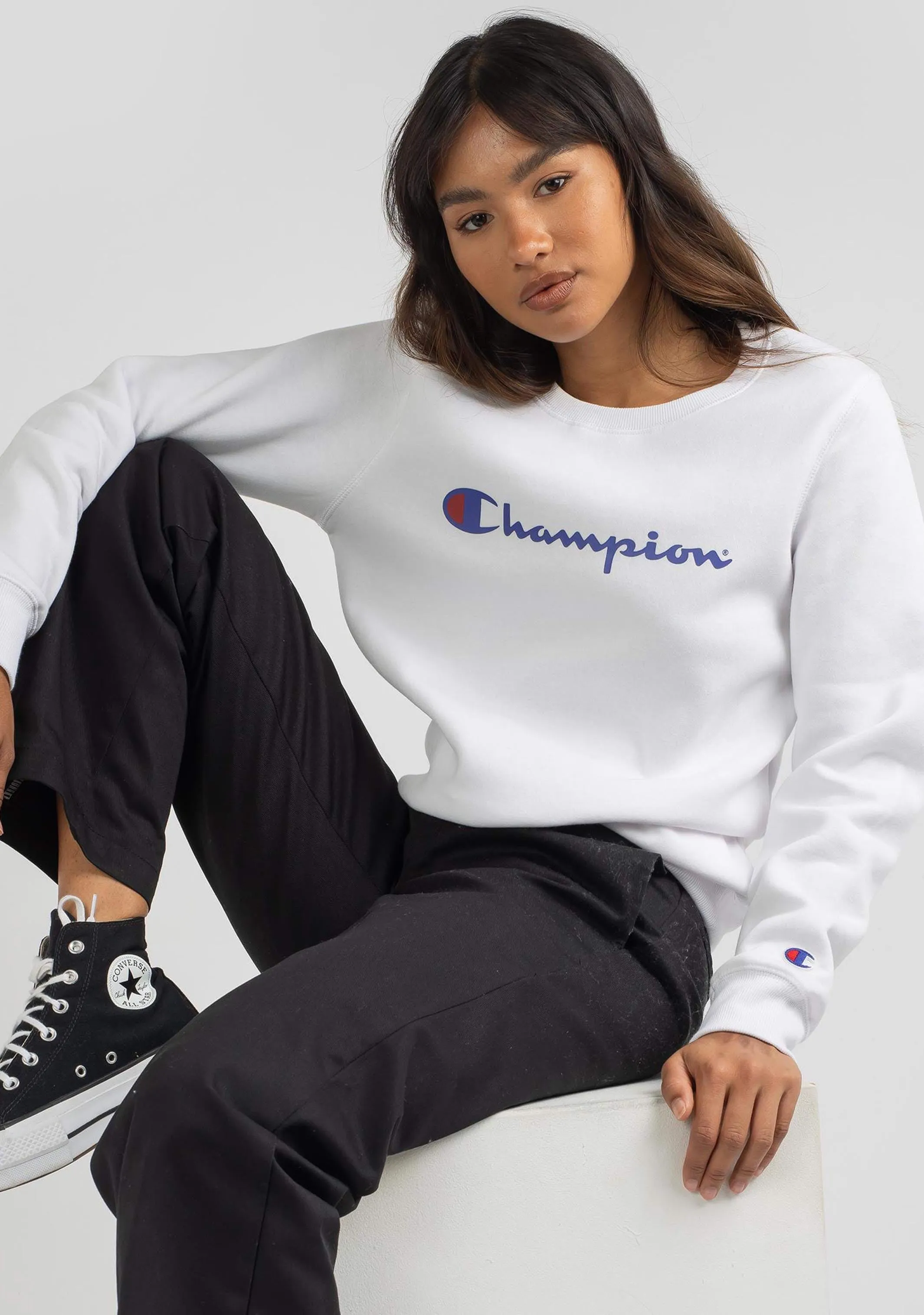 Champion Damen Script Crew Weiß