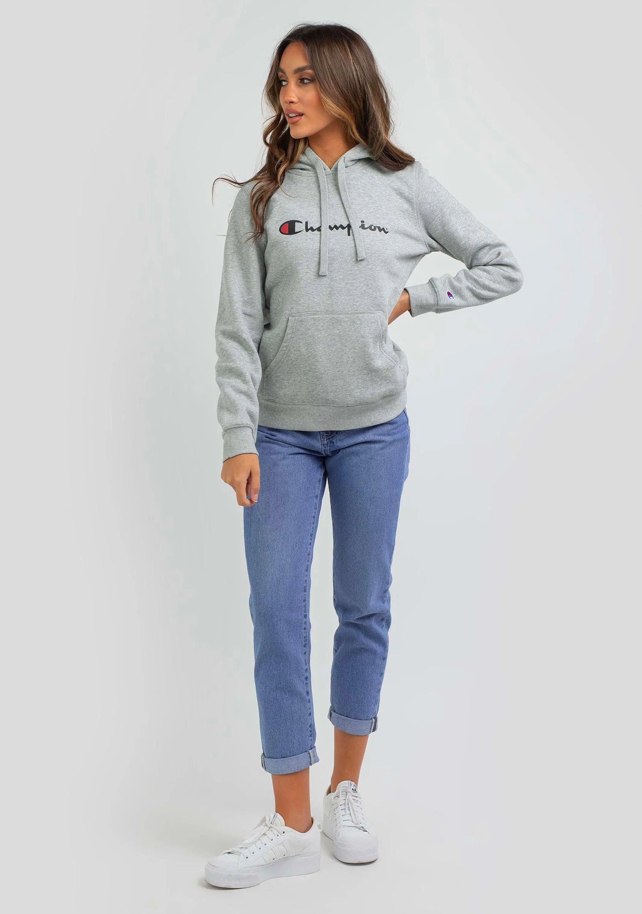 Champion Damen Script Hoodie Oxford Heather