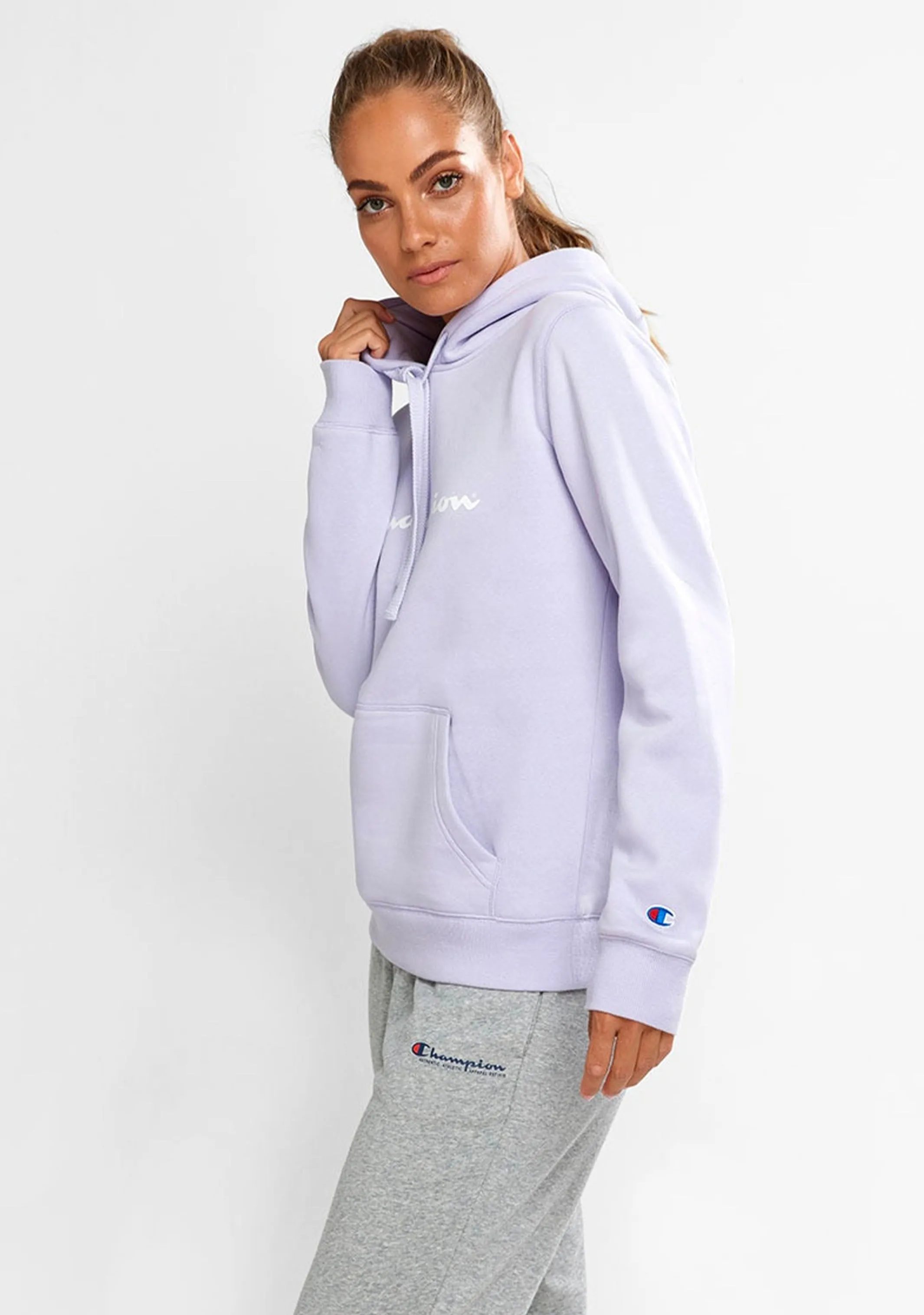 Champion Damen Script Logo Hoodie Lila