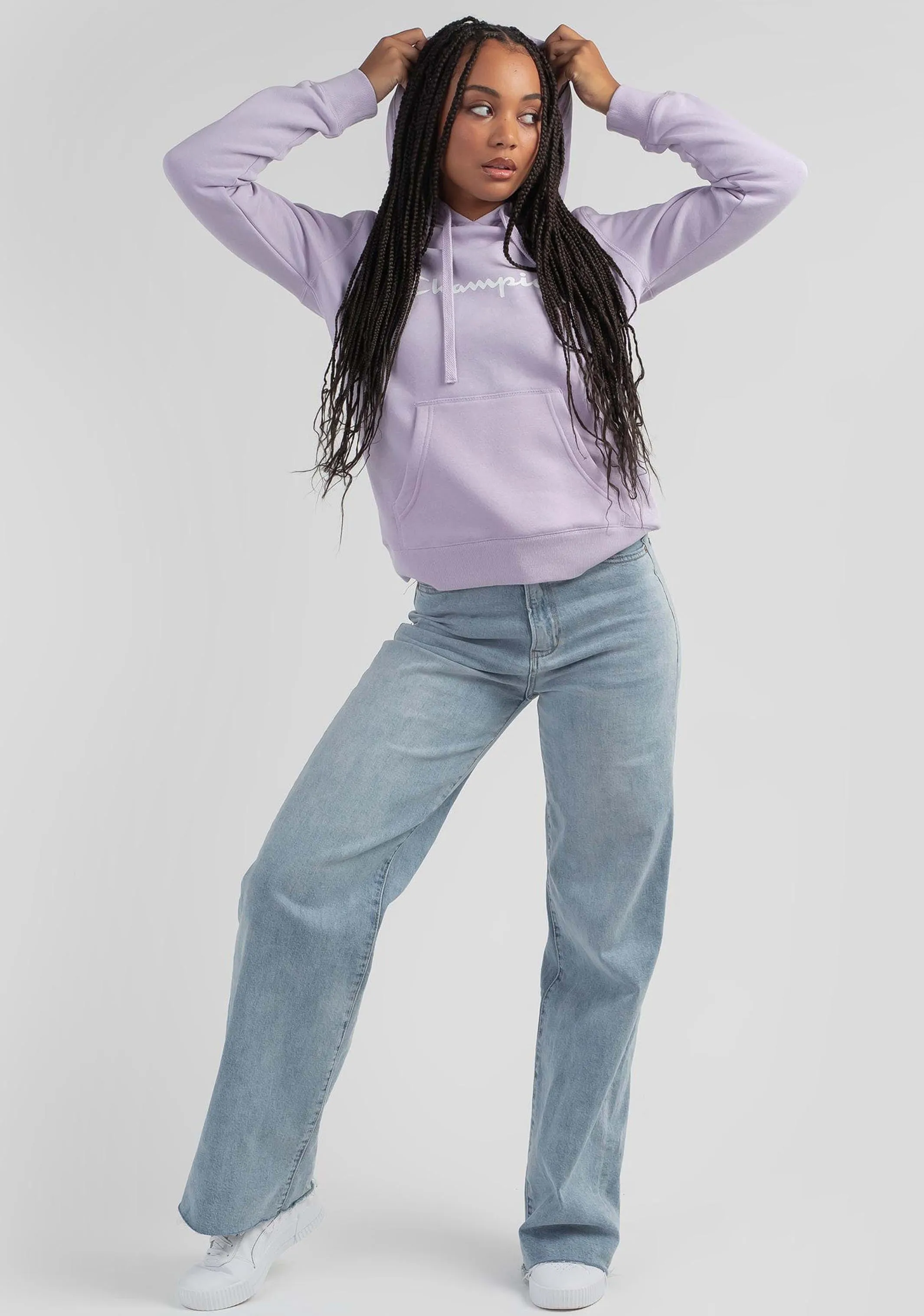 Champion Damen Script Logo Hoodie Lila