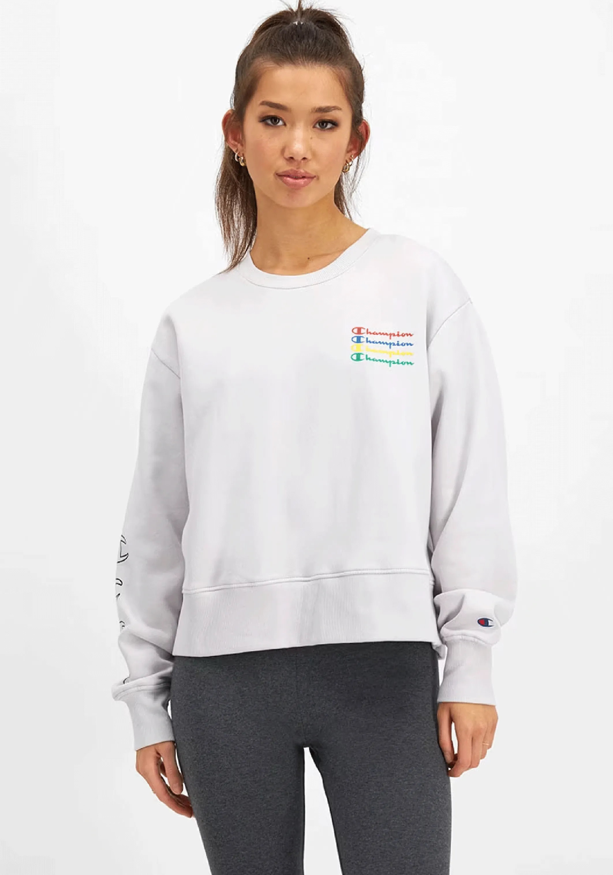 Champion Damen Sportliches Grafik Crop Hoodie <BR> CRLFN 0CH