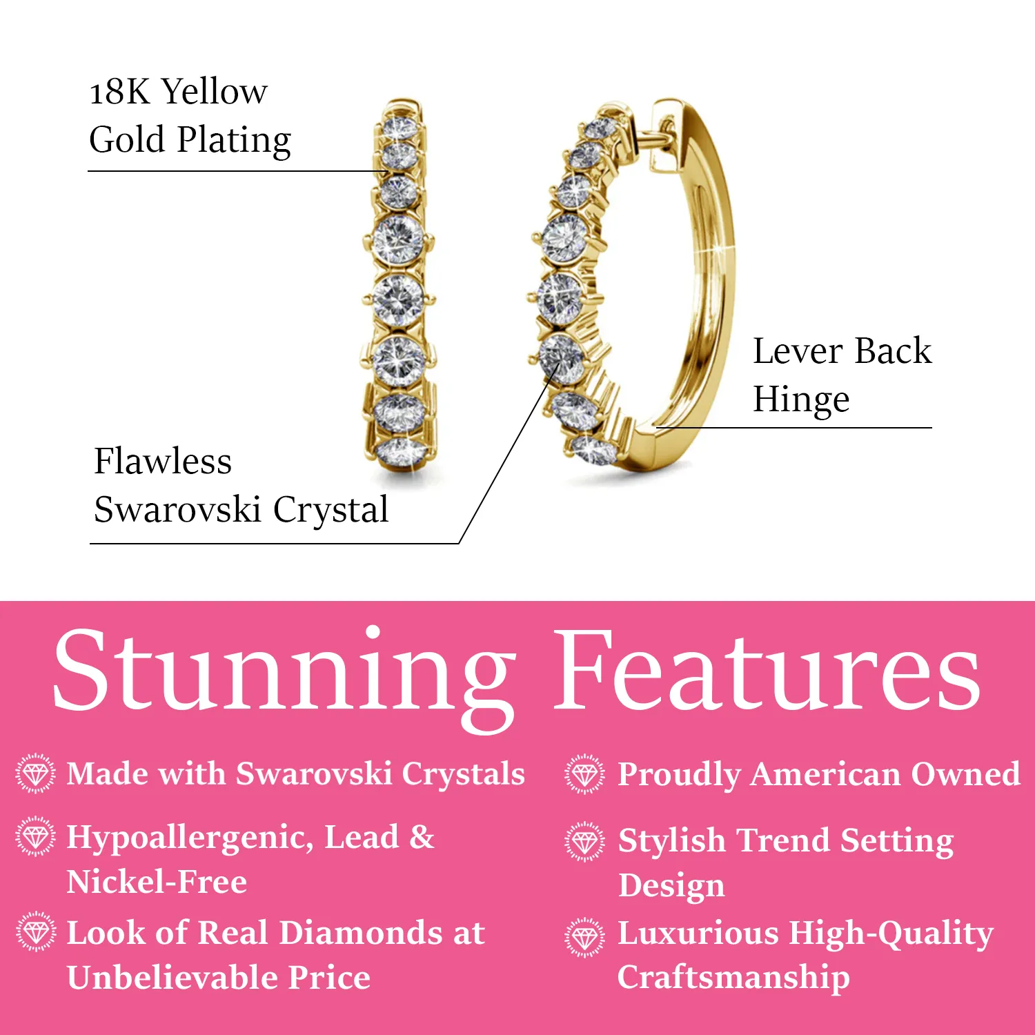 Claire 18k Weißgold plattierte 20mm Creolen mit Swarovski Kristallen