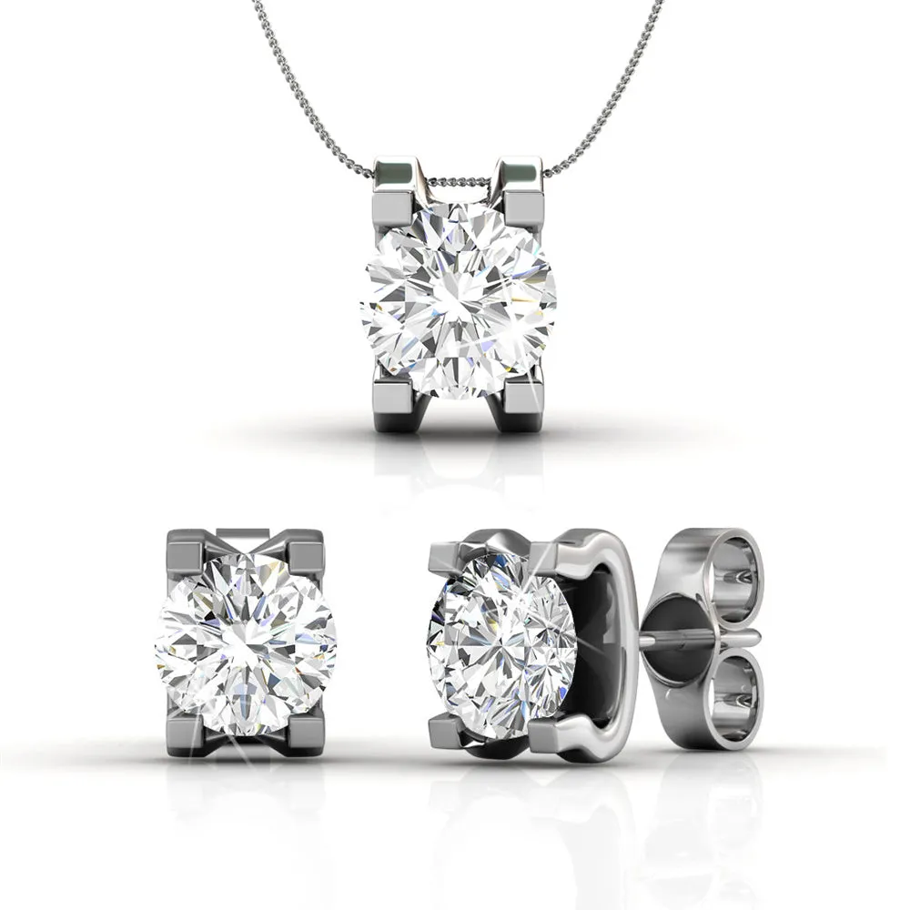 Clara 18k Weißgold plattiertes Collier und Ohrringe Schmuckset mit Solitär runder Swarovski Kristall — Endgültiger Verkauf