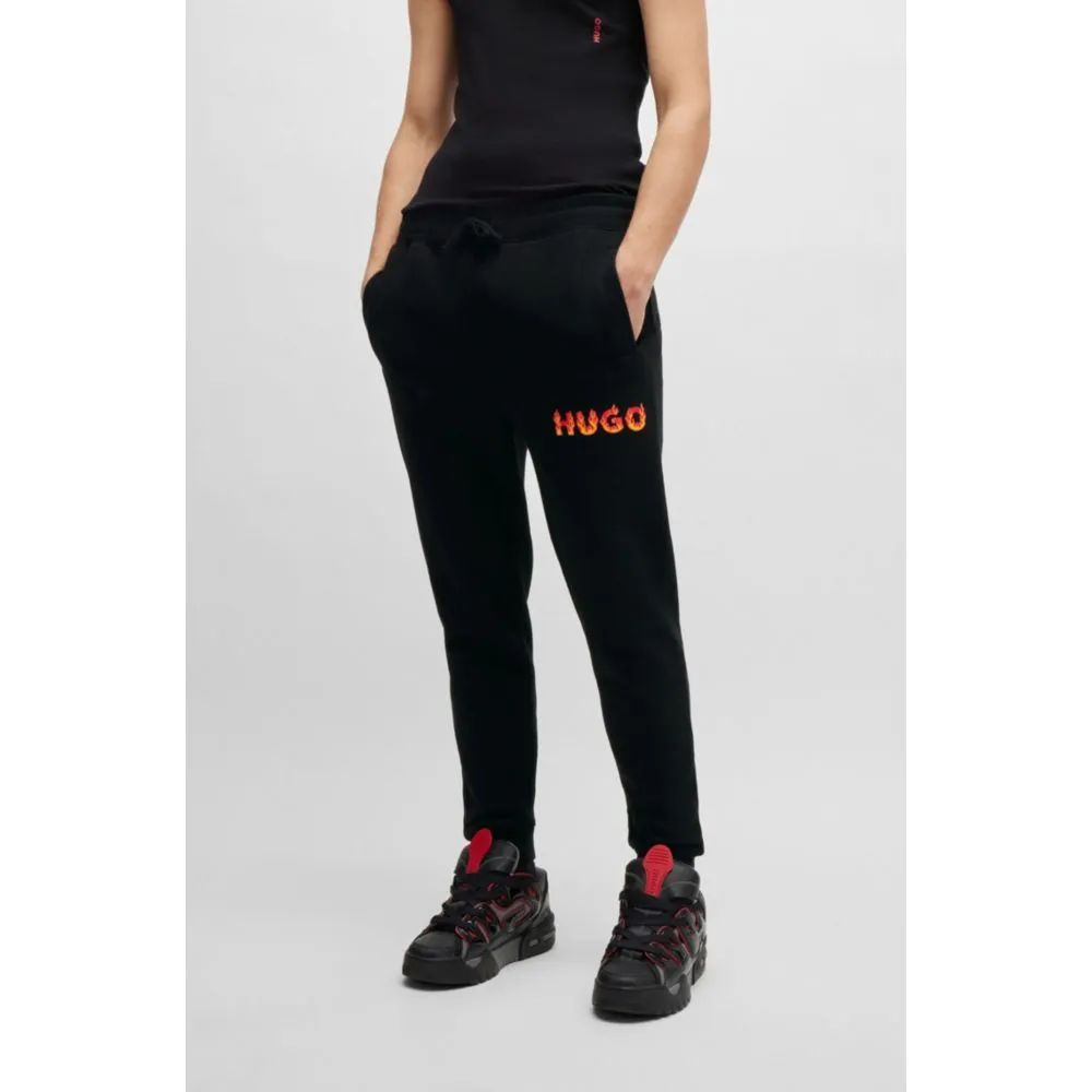 Baumwoll-Frottee-Jogginghose mit aufgeblasenen Flammen-Logo