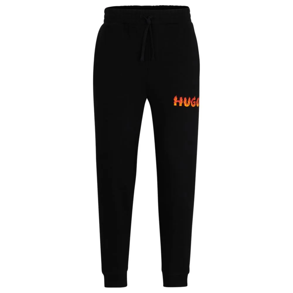 Baumwoll-Frottee-Jogginghose mit aufgeblasenen Flammen-Logo