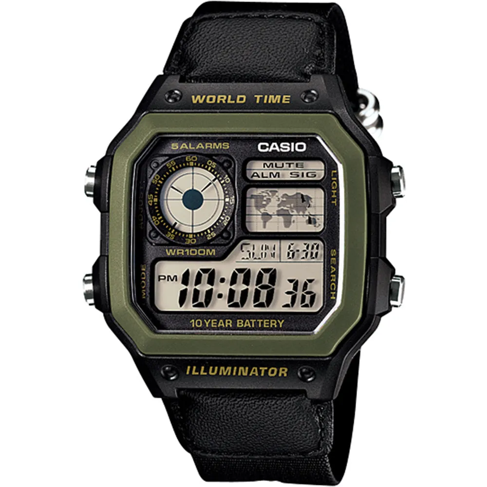 Digitale Herrenuhren Casio Youth Serie AE1200WHB-1B Weltzeit