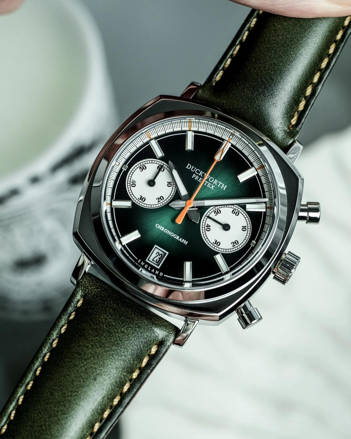 Duckworth Prestex Uhren Duckworth Prestex 42 Grün Sunburst Olivgrünes Lederarmband