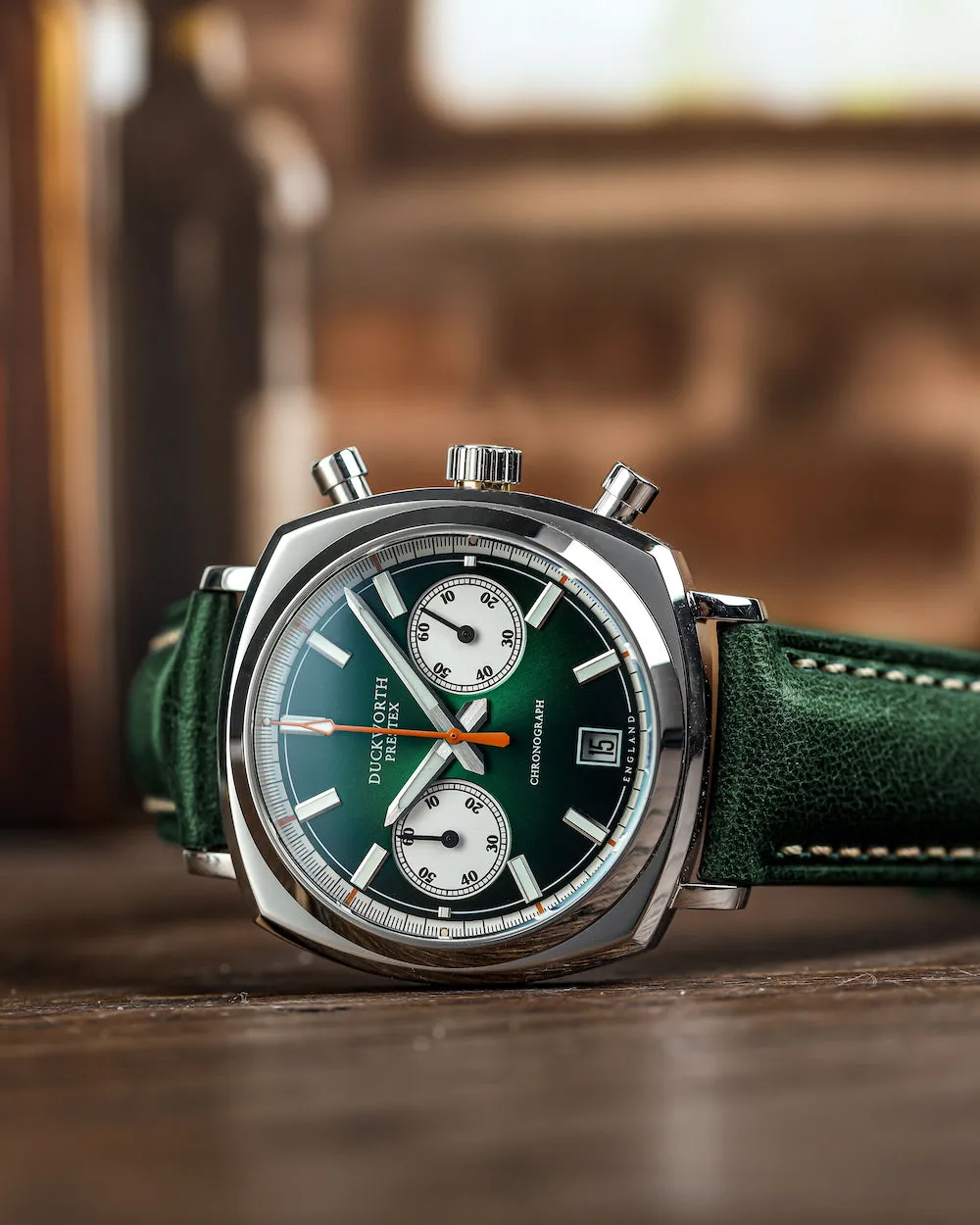 Duckworth Prestex Uhren Duckworth Prestex 42 Grün Sunburst Olivgrünes Lederarmband