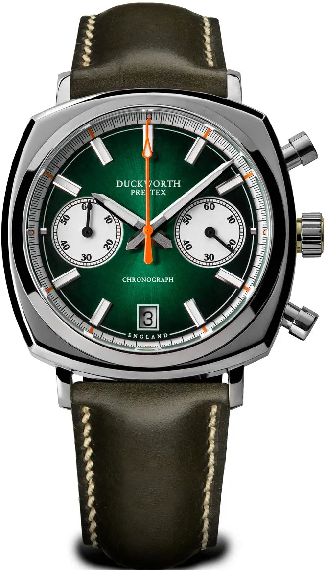 Duckworth Prestex Uhren Duckworth Prestex 42 Grün Sunburst Olivgrünes Lederarmband