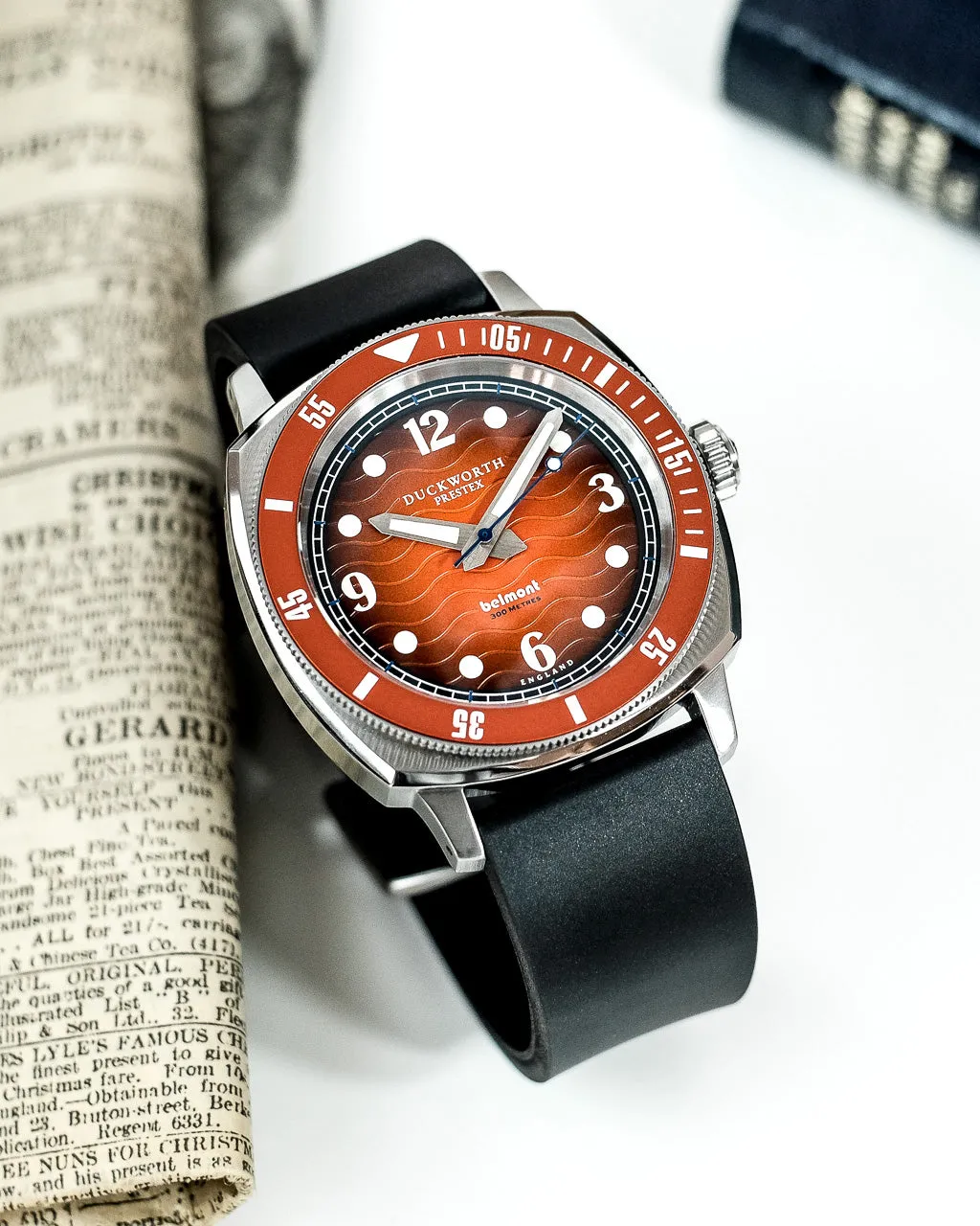 Duckworth Prestex Uhren Duckworth Prestex Belmont Taucheruhr Orange Schwarz Gummiband