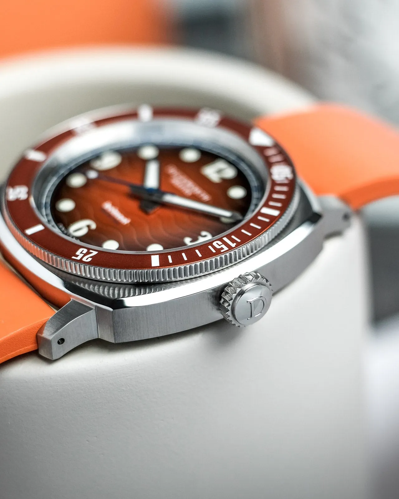 Duckworth Prestex Uhren Duckworth Prestex Belmont Taucheruhr Orange Orangefarbenes Gummiband