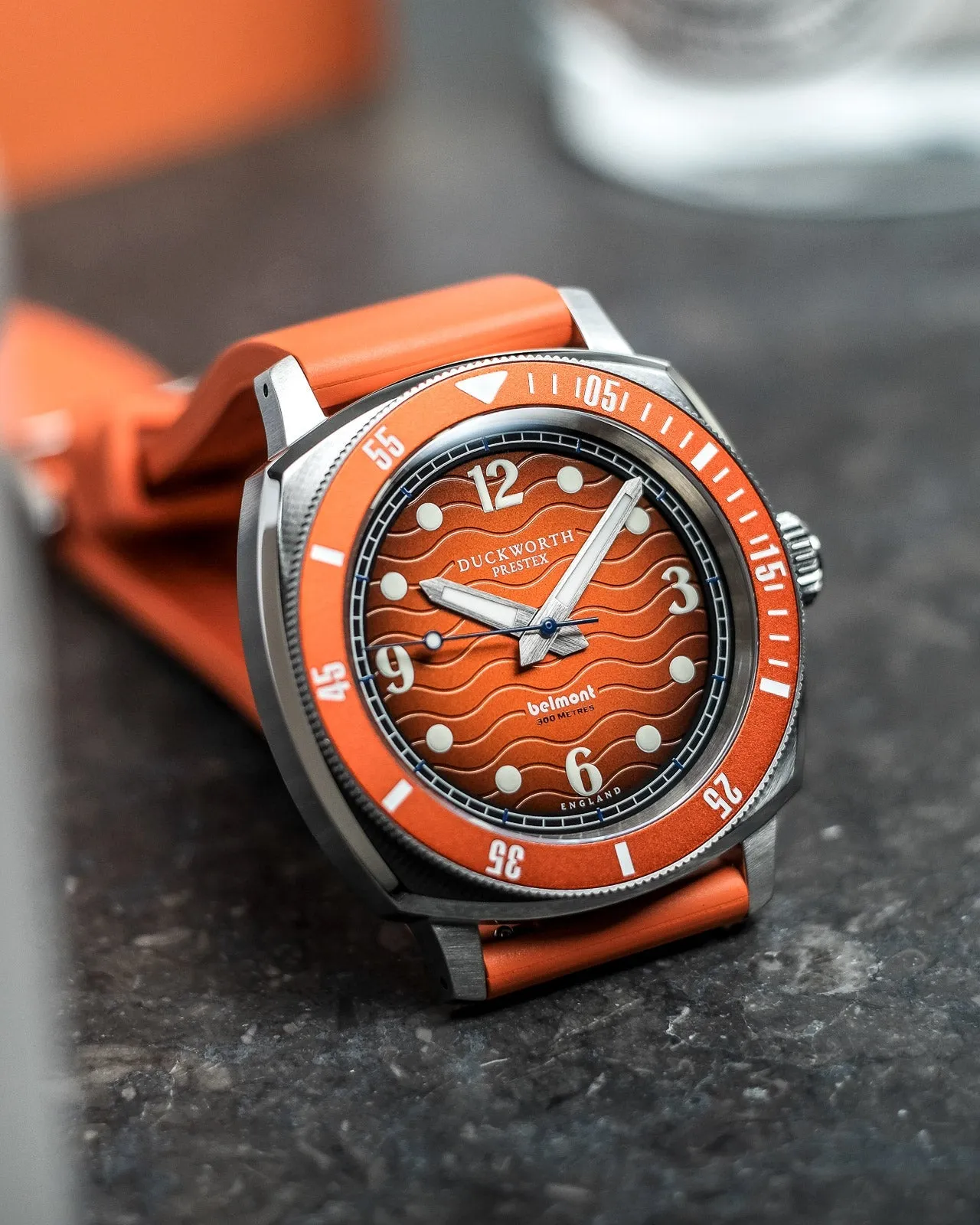 Duckworth Prestex Uhren Duckworth Prestex Belmont Taucheruhr Orange Orangefarbenes Gummiband
