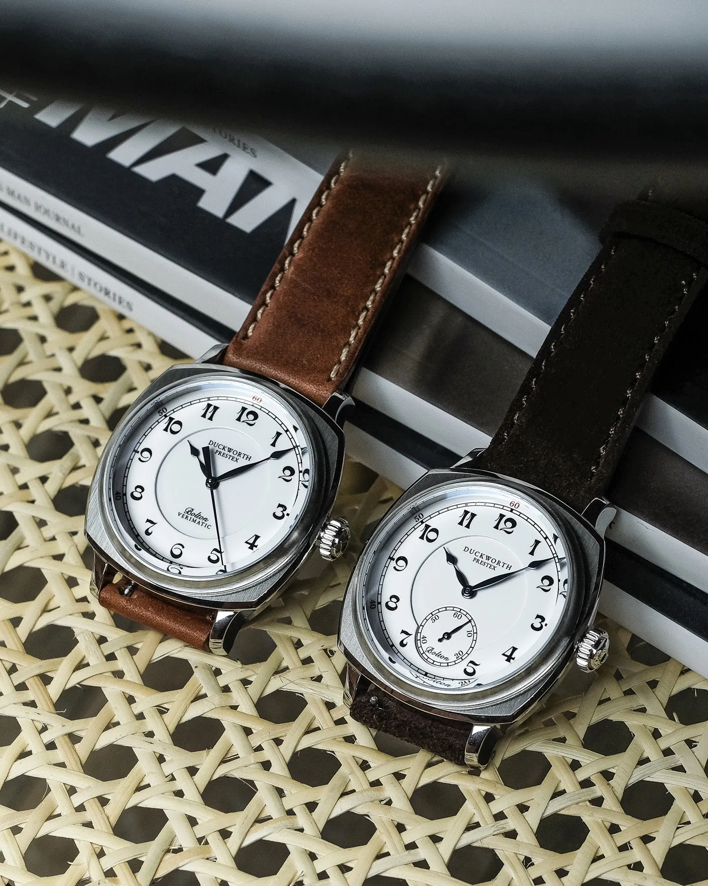 Duckworth Prestex Uhren Duckworth Prestex Bolton Kleine Sekunden Weiß Braun Leder Armbanduhr