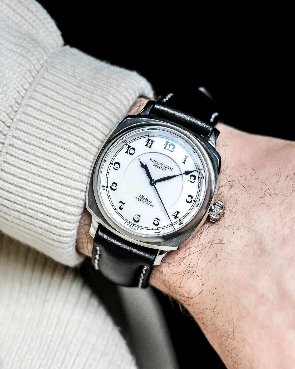 Duckworth Prestex Uhren Duckworth Prestex Bolton Verimatic Weiß Schwarz Leder Armbanduhr