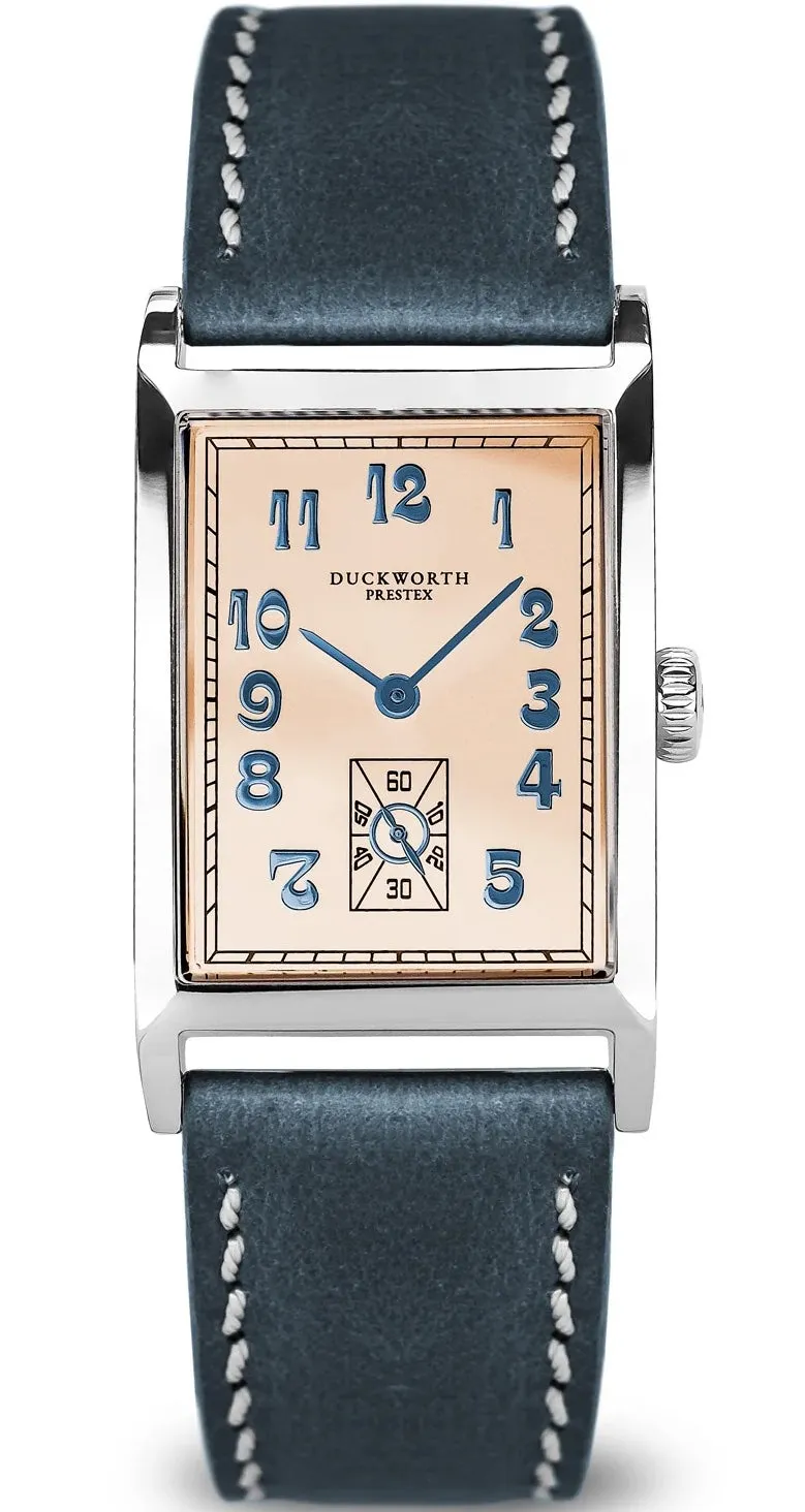 Duckworth Prestex Uhren Duckworth Prestex Centenary Lachsrosa Blau Lederuhr