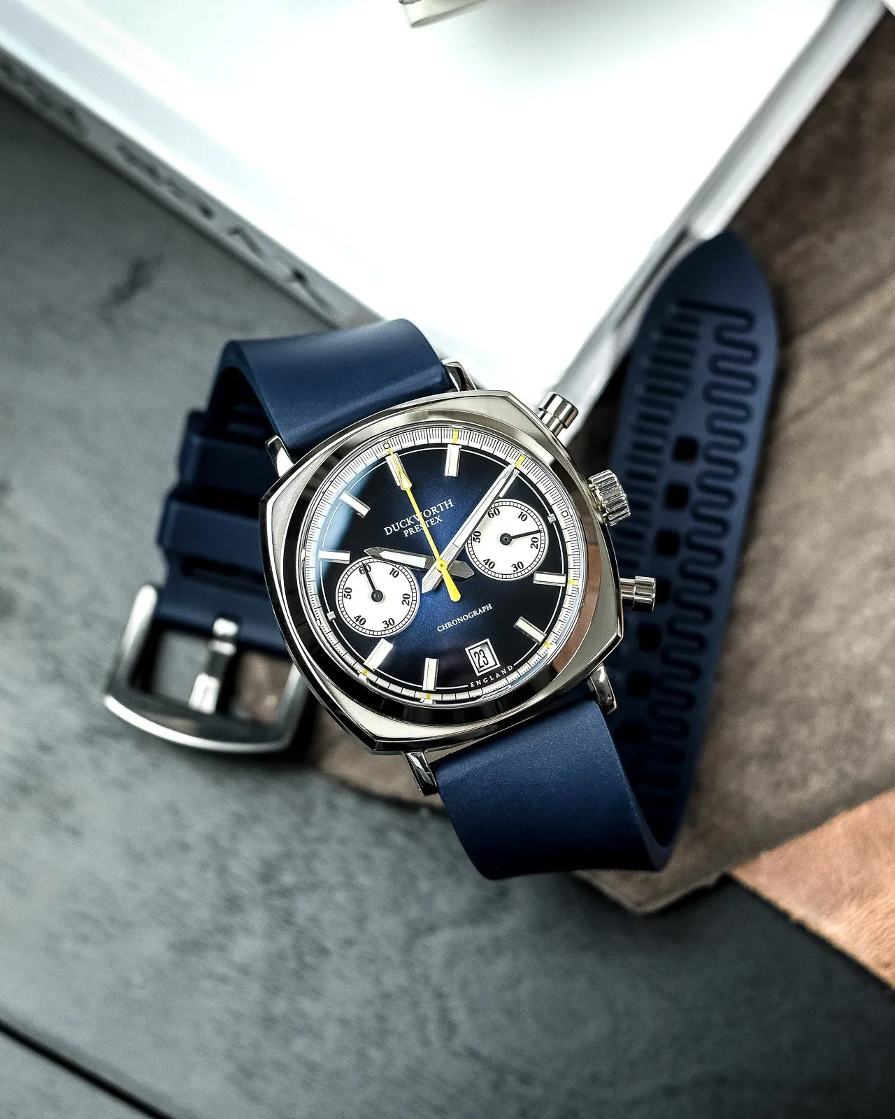 Duckworth Prestex Uhren Duckworth Prestex Chronograph 42 Blau Sonnenstrahl Blaue Gummiumbanduhr