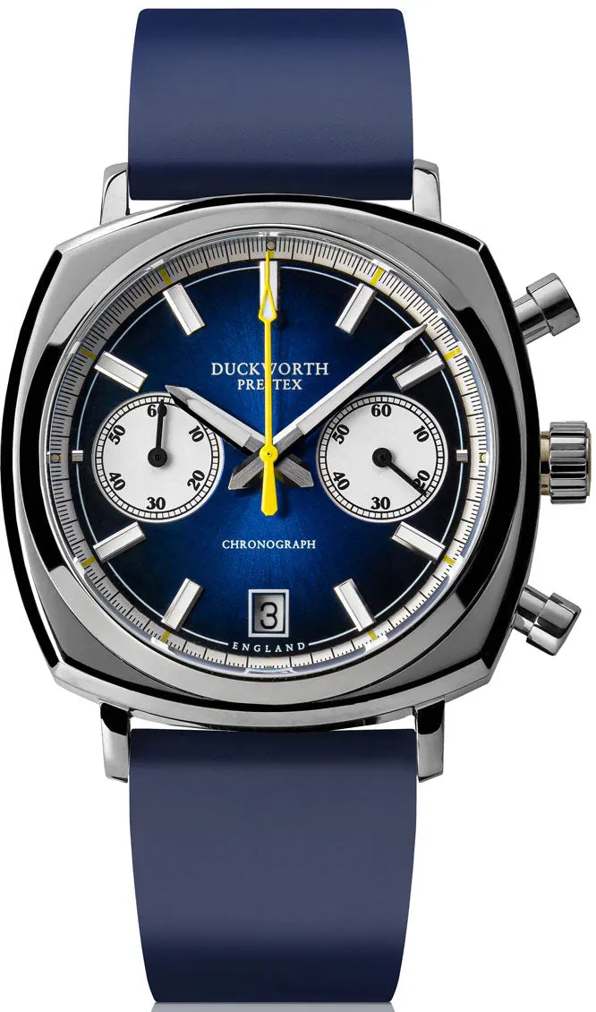 Duckworth Prestex Uhren Duckworth Prestex Chronograph 42 Blau Sonnenstrahl Blaue Gummiumbanduhr