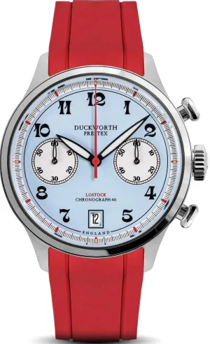 Duckworth Prestex Uhren Duckworth Prestex Lostock Blau 40mm Quarz-Chronograph Rotes Gummi-Armband