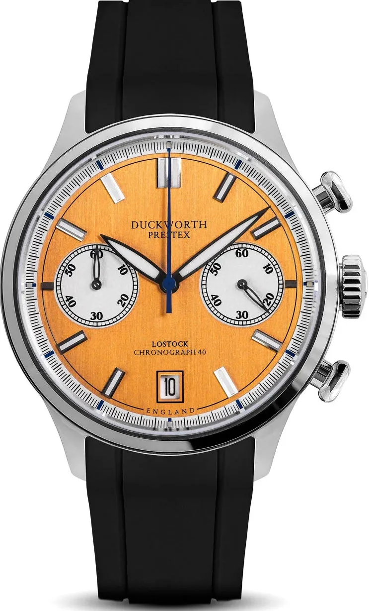 Duckworth Prestex Uhren Duckworth Prestex Lostock Orange 40mm Quarz-Chronograph Schwarze Gummiumbanduhr