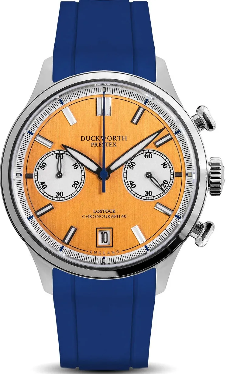 Duckworth Prestex Uhren Duckworth Prestex Lostock Orange 40mm Quarz-Chronograph Blaue Gummiauhr