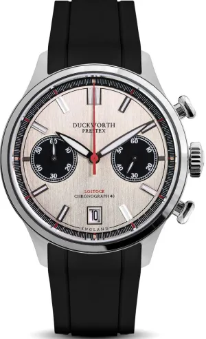Duckworth Prestex Uhren Duckworth Prestex Lostock Silber 40mm Quarz Chronograph Schwarzes Gummiband Armbanduhr
