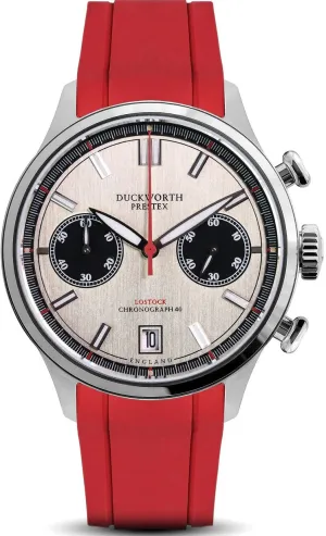 Duckworth Prestex Uhren Duckworth Prestex Lostock Silber 40mm Quarz-Chronograph Rotes Gummiband Armbanduhr