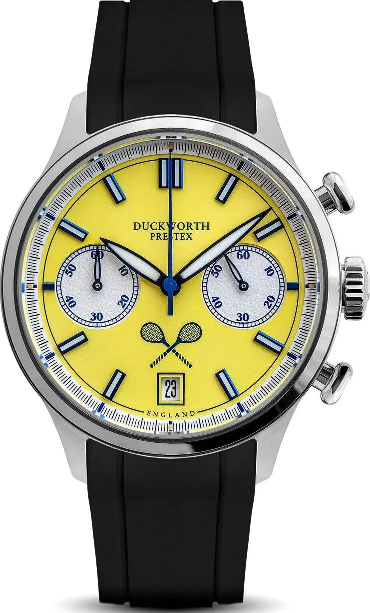 Duckworth Prestex Uhren Duckworth Prestex Lostock Gelb 40mm Quarz-Chronograph Schwarzes Gummiband Uhr