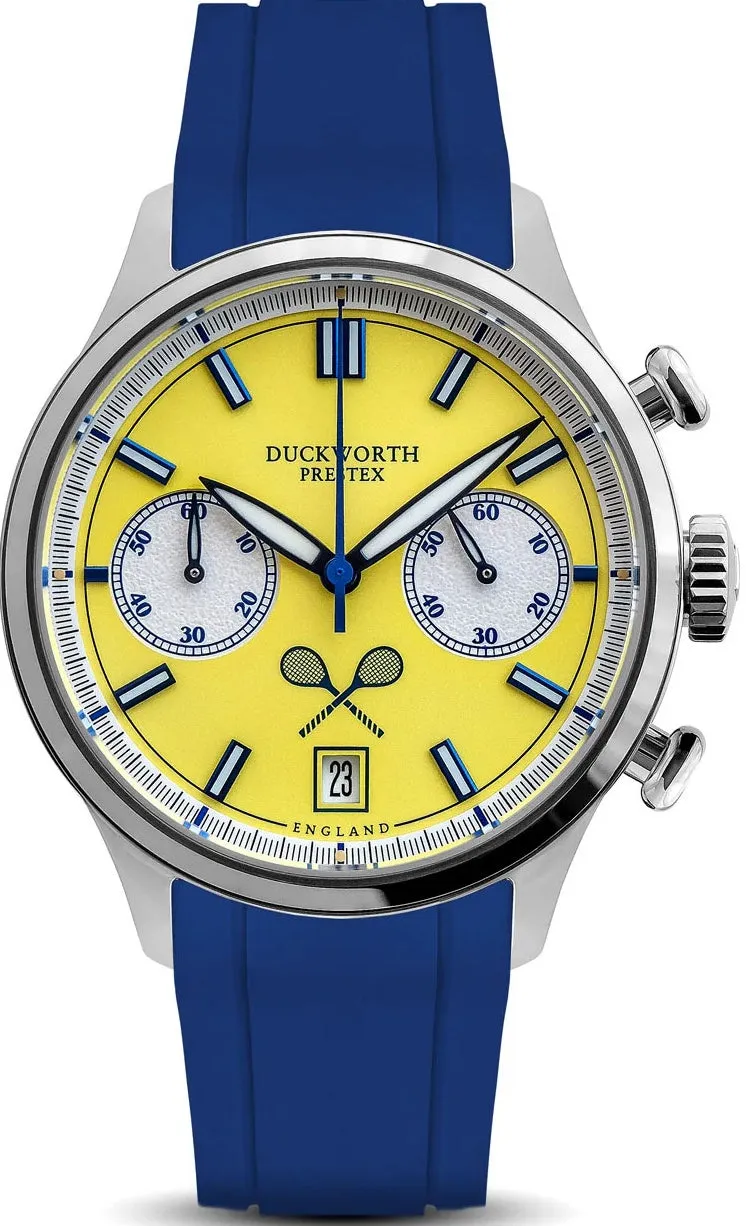 Duckworth Prestex Uhren Duckworth Prestex Lostock Gelb 40mm Quarz Chronograph Blau Gummi Armbanduhr