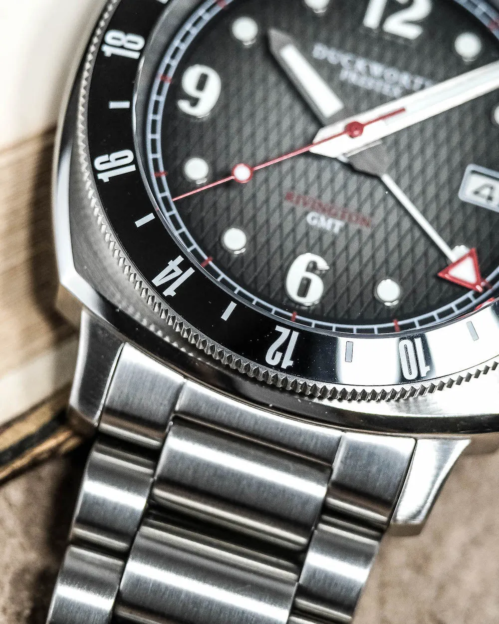 Duckworth Prestex Uhren Duckworth Prestex Rivington GMT Schwarz Grau Rauchfarbenes Stahlarmband Uhr