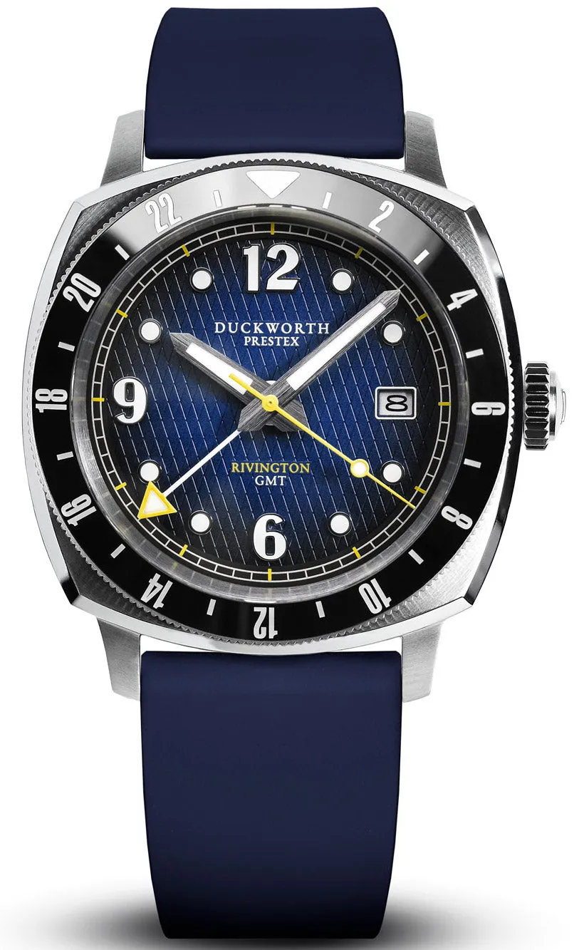Duckworth Prestex Uhren Duckworth Prestex Rivington GMT Blau Rauchblau Gummiumbanduhr