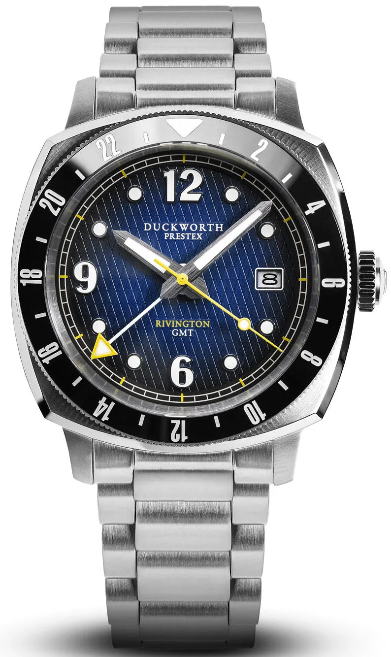 Duckworth Prestex Uhren Duckworth Prestex Rivington GMT Blau Rauchfarbenes Stahlarmband Uhr