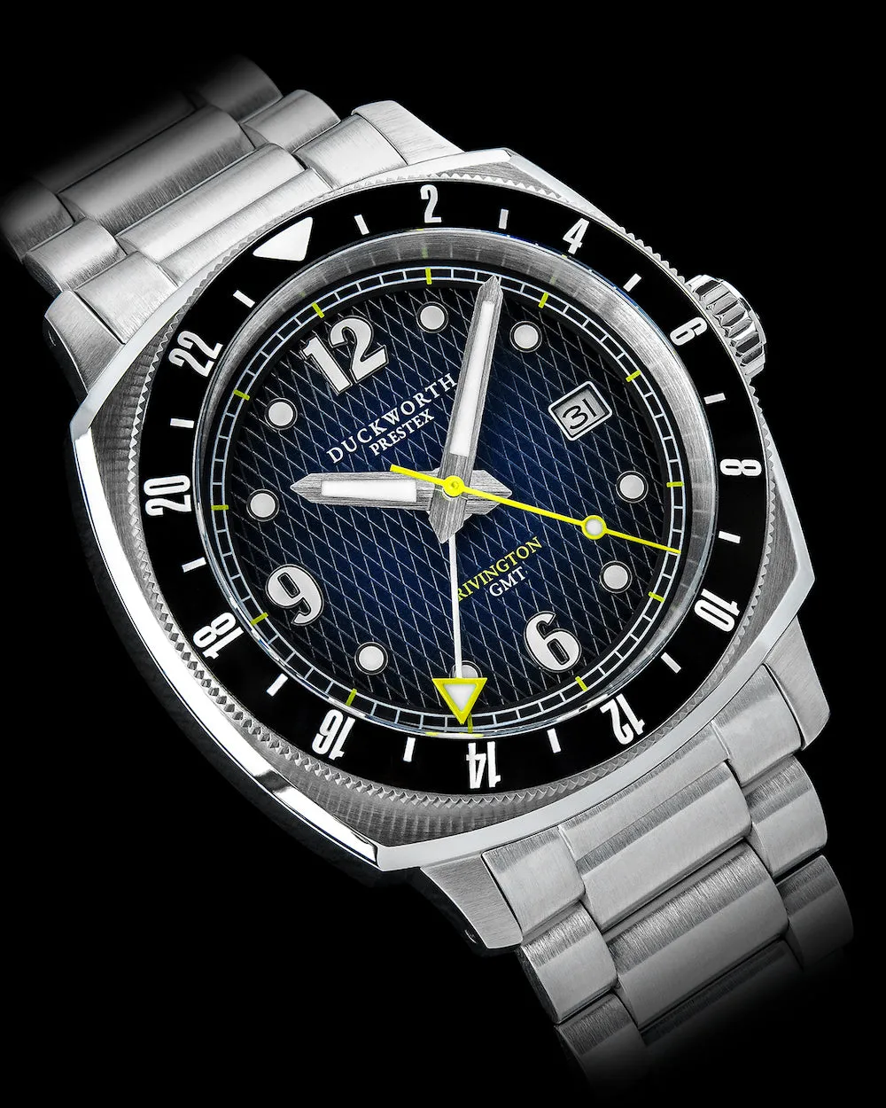 Duckworth Prestex Uhren Duckworth Prestex Rivington GMT Blau Rauchfarbenes Stahlarmband Uhr