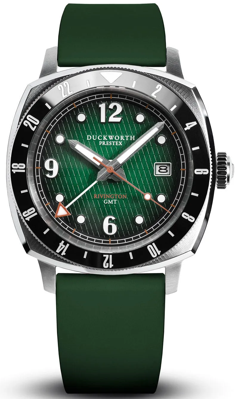 Duckworth Prestex Uhren Duckworth Prestex Rivington GMT Grün Rauchgrüne Gummiumbanduhr