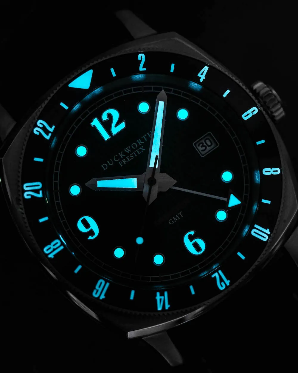 Duckworth Prestex Uhren Duckworth Prestex Rivington GMT Grün Rauchgrüne Gummiumbanduhr