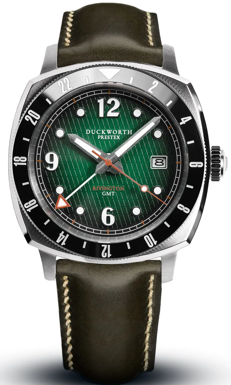 Duckworth Prestex Uhren Duckworth Prestex Rivington GMT Grün Rauch Olivengrün Lederuhr