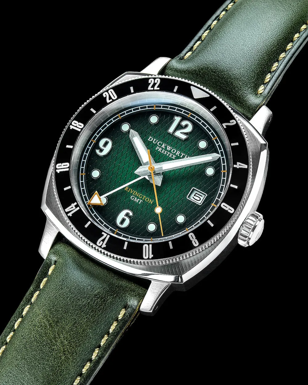 Duckworth Prestex Uhren Duckworth Prestex Rivington GMT Grün Rauch Olivengrün Lederuhr