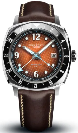 Duckworth Prestex Uhren Duckworth Prestex Rivington GMT Orange Rauchbraun Lederarmbanduhr