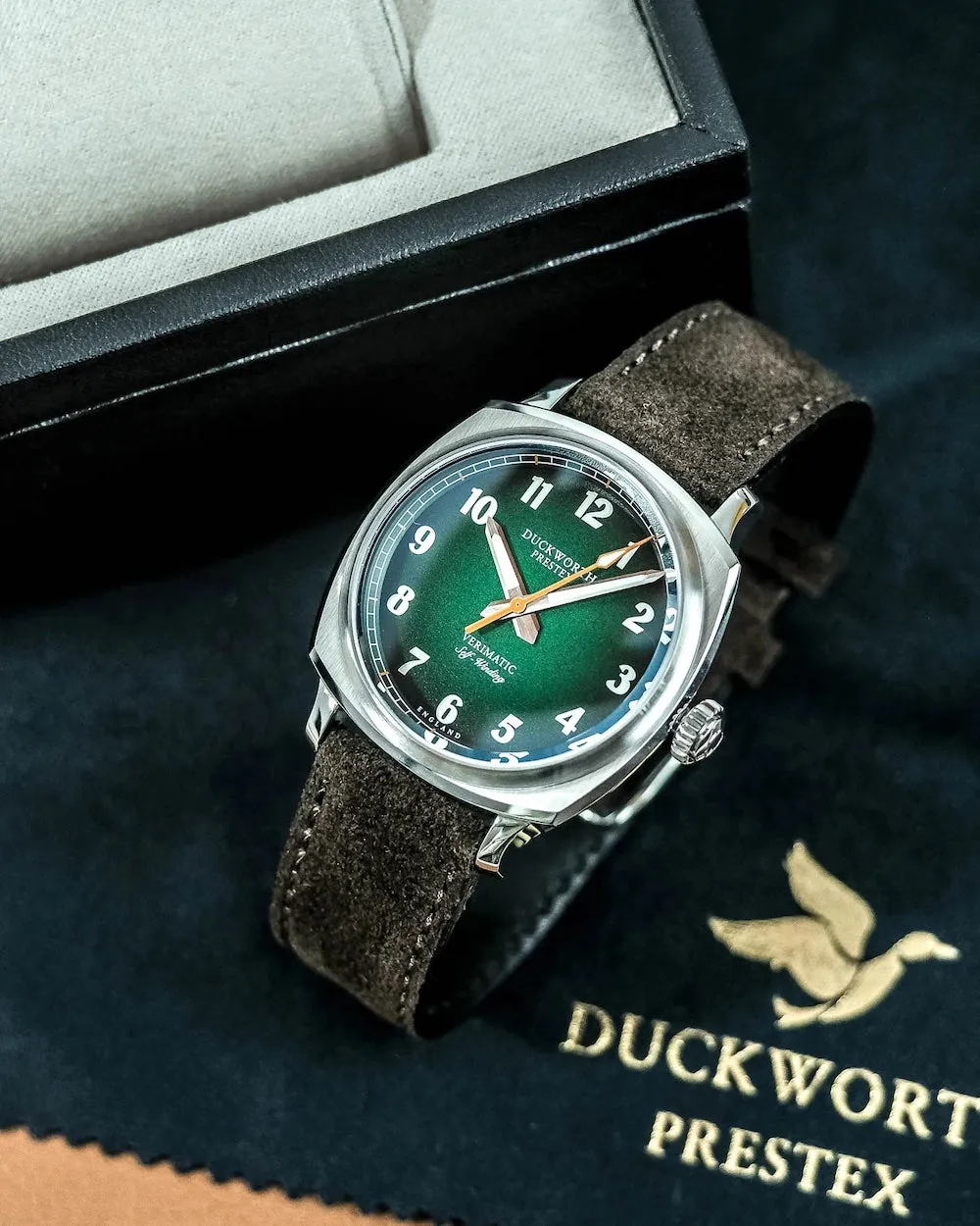 Duckworth Prestex Uhren Duckworth Prestex Verimatic Grün Rauchbraun Wildleder Armbanduhr