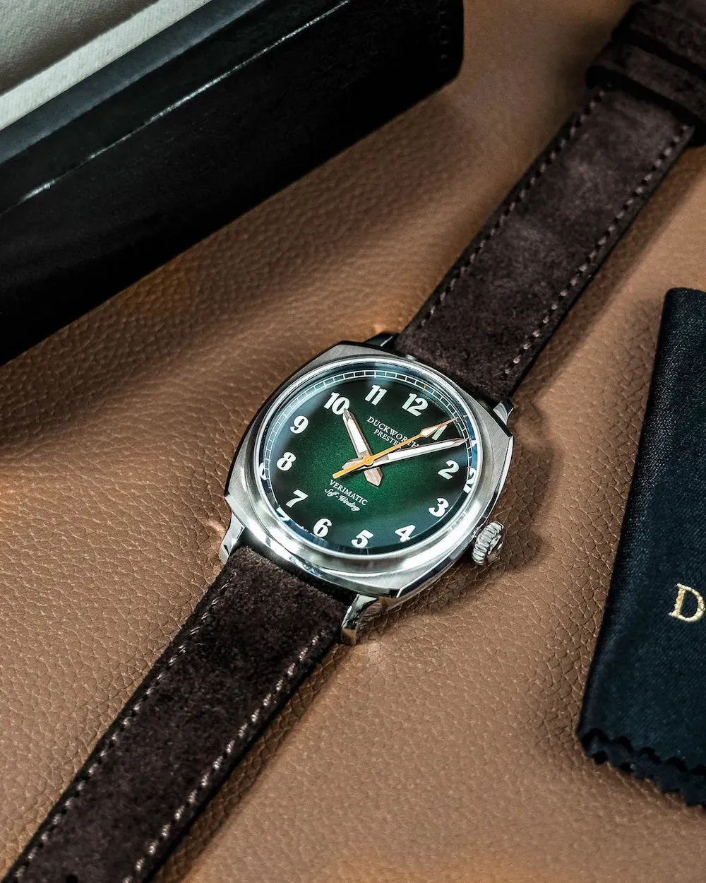 Duckworth Prestex Uhren Duckworth Prestex Verimatic Grün Rauchbraun Wildleder Armbanduhr