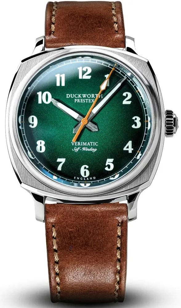 Duckworth Prestex Uhren Duckworth Prestex Verimatic Grün Rauch Vintage Braun Leder Armbanduhr