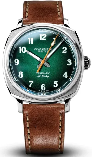 Duckworth Prestex Uhren Duckworth Prestex Verimatic Grün Rauch Vintage Braun Leder Armbanduhr