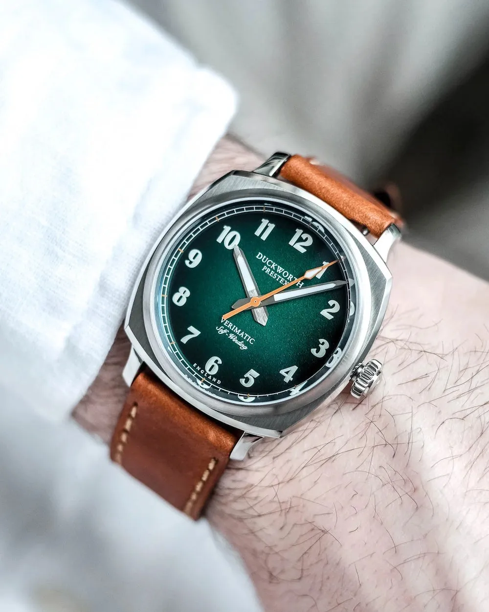 Duckworth Prestex Uhren Duckworth Prestex Verimatic Grün Rauch Vintage Braun Leder Armbanduhr