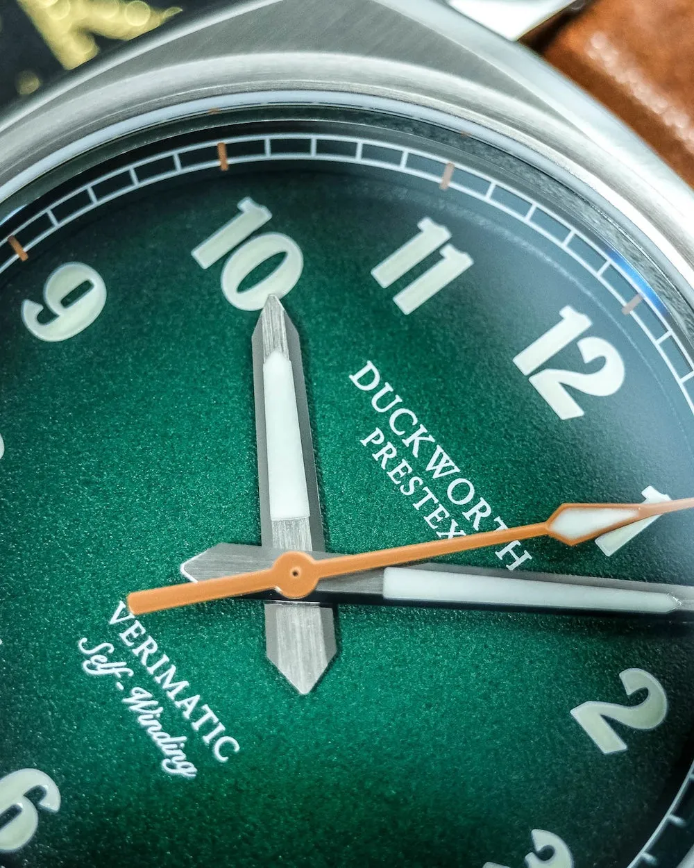 Duckworth Prestex Uhren Duckworth Prestex Verimatic Grün Rauch Vintage Braun Leder Armbanduhr