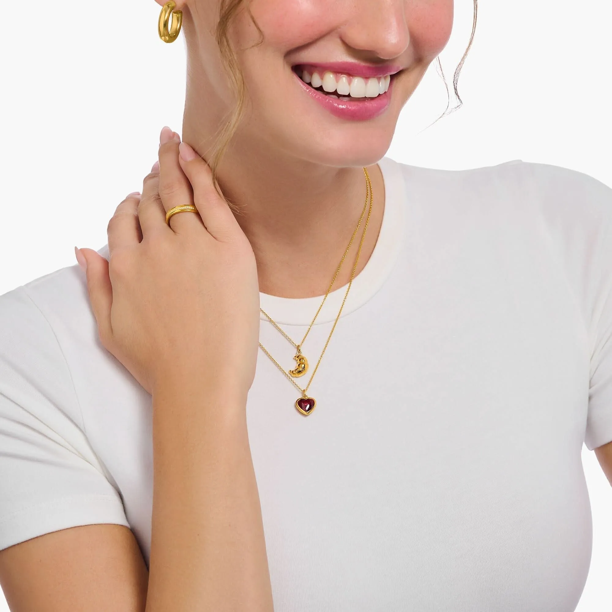 Essentials Sterling Silber Vergoldet Rot Zirkonia Herz Halskette KE2268-414-10-L45V Thomas Sabo Halsketten