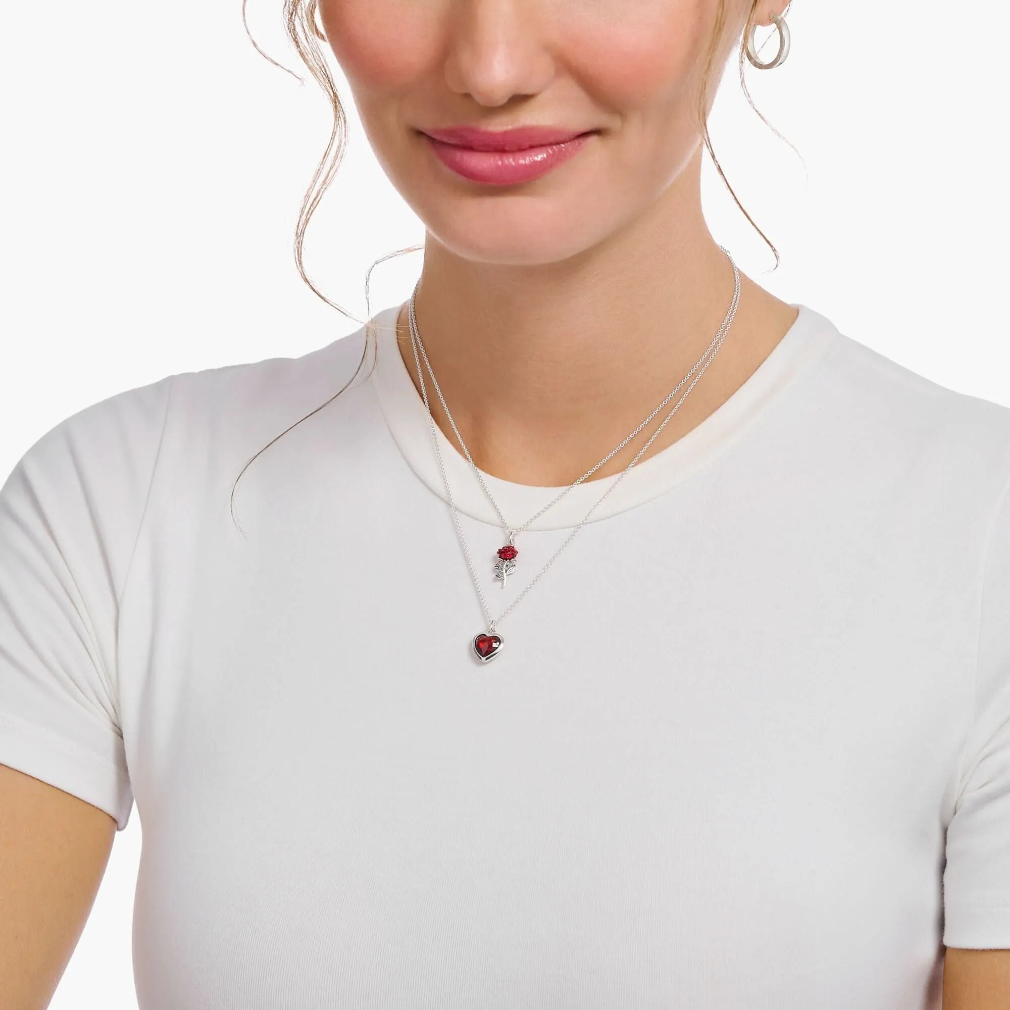 Essentials Sterling Silber Rot Emaille Rose Halskette KE2219-664-10-L45V Thomas Sabo Halsketten