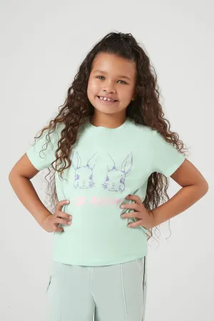 Forever 21 Girls Go Away Hase T-Shirt (Kinder) Minze/Mehrfarbig Forever 21
