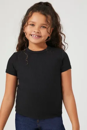 Forever 21 Girls Rippenstrick Rundhals-T-Shirt (Kinder) Schwarz Forever 21