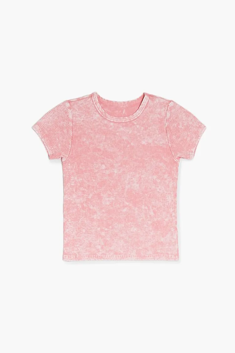 Forever 21 Mädchen Rippen-Mineralwäsche T-Shirt (Kinder) Rosa/Mehrfarbig Forever 21
