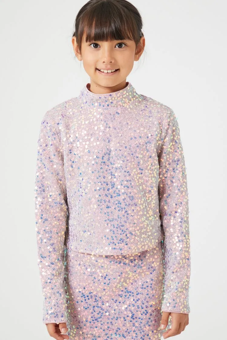 Forever 21 Girls Pailletten Stehkragen-Top (Kinder) Pink Forever 21